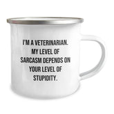 Funny Veterinarian Gifts, I'm A Veterinarian. My Level Of Sarcasm Depends On Your Level Of Stupidity., Birthday Unique Gifts from Family to Veterinarian Friends - Camping Mug - Image 2